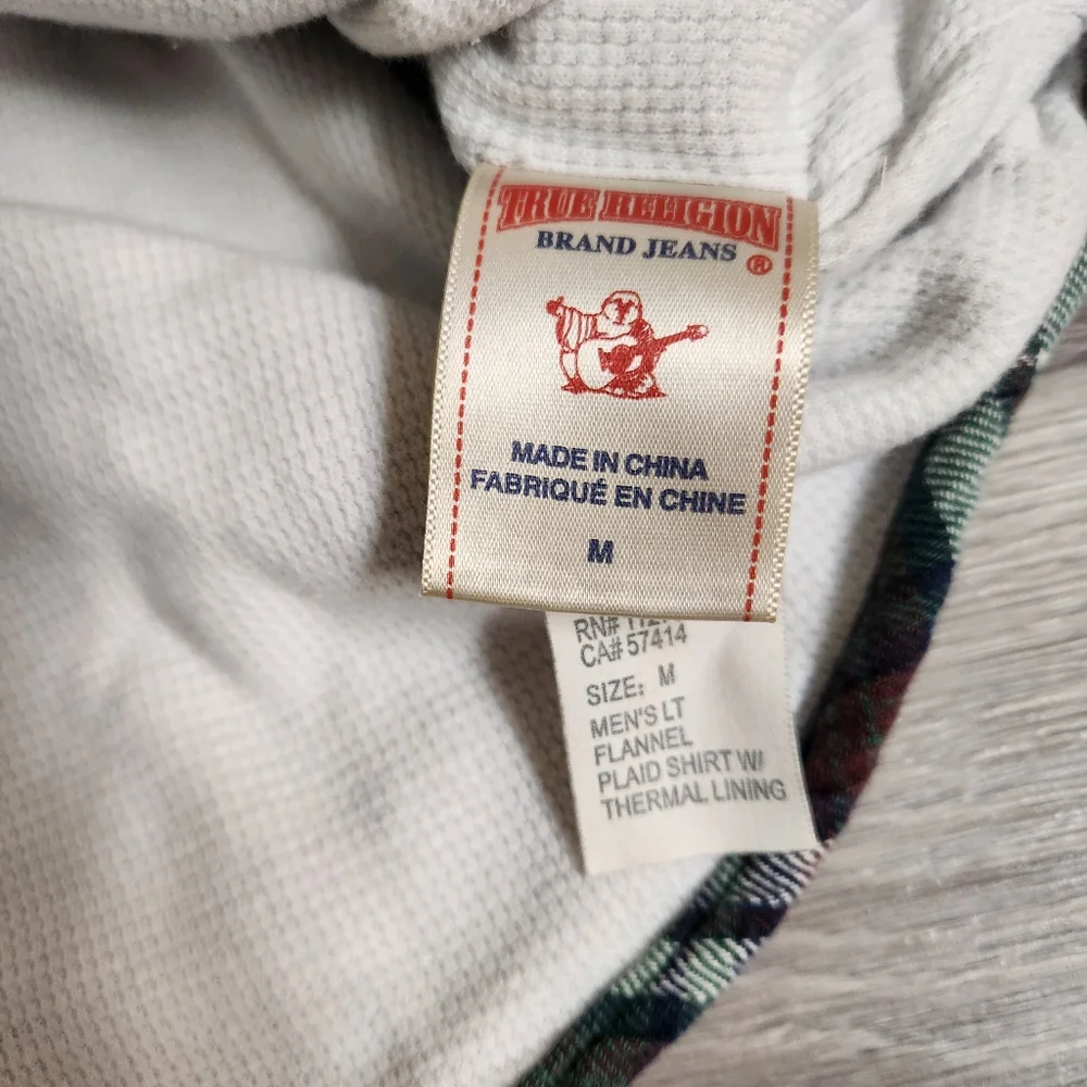 True Religion Green Shirt Size M Plaid Thermal Lined Workwear Flap Pockets Thick